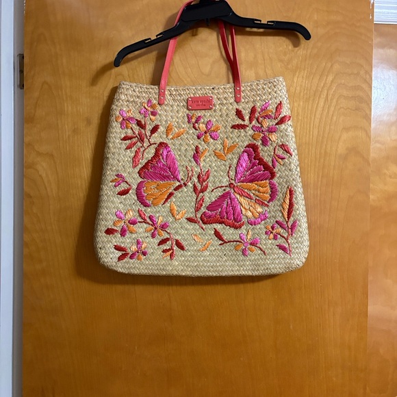 kate spade Handbags - kate spade Straw Tote with Pink & Orange Embroidered Butterflies